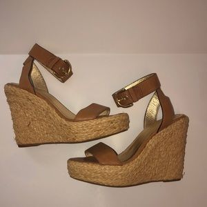 Coach Tan Raffia Wedge Size 6 Brown Leather